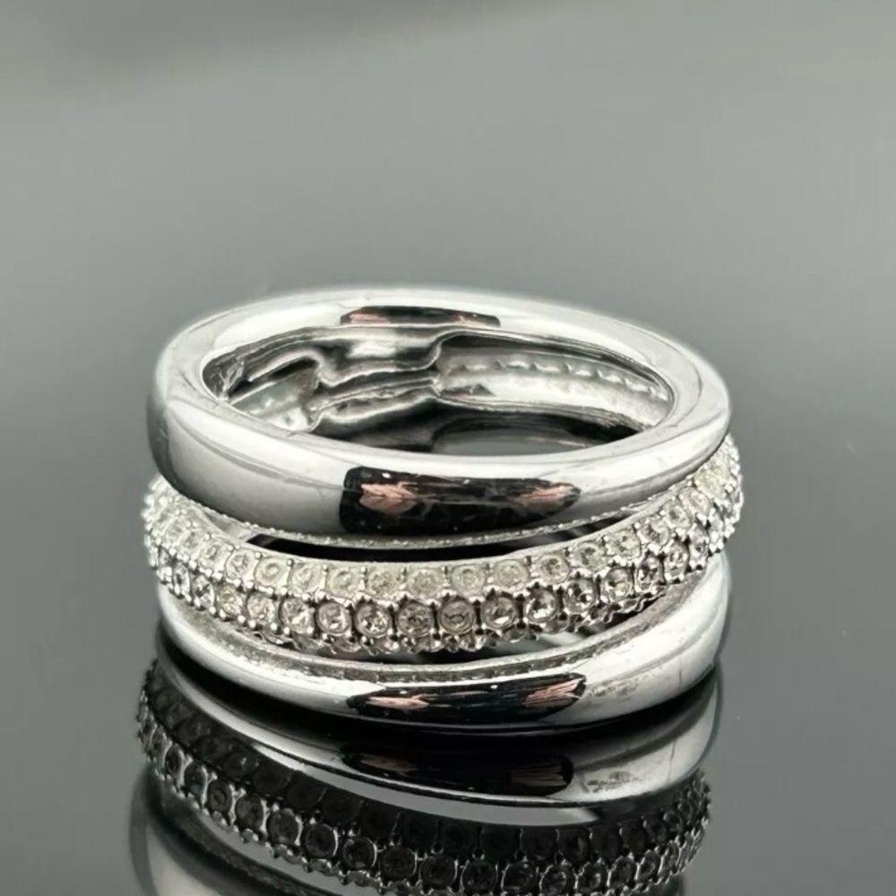 Estate Swarovski Women's Ring SIZE 5 50 Crystal 3 Band Twist Wrap Ring